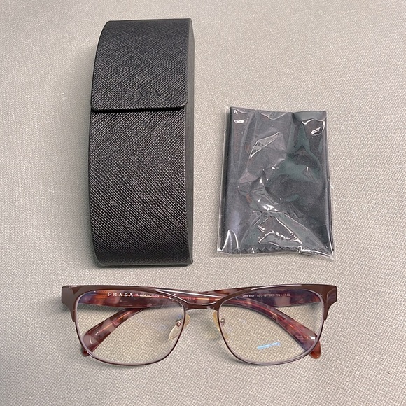 PRADA WOMEN’S VPR65 UEO-101 ACETATE & METAL BLACK & TORTOISE BLUE LIGHT GLASSES - Picture 1 of 14
